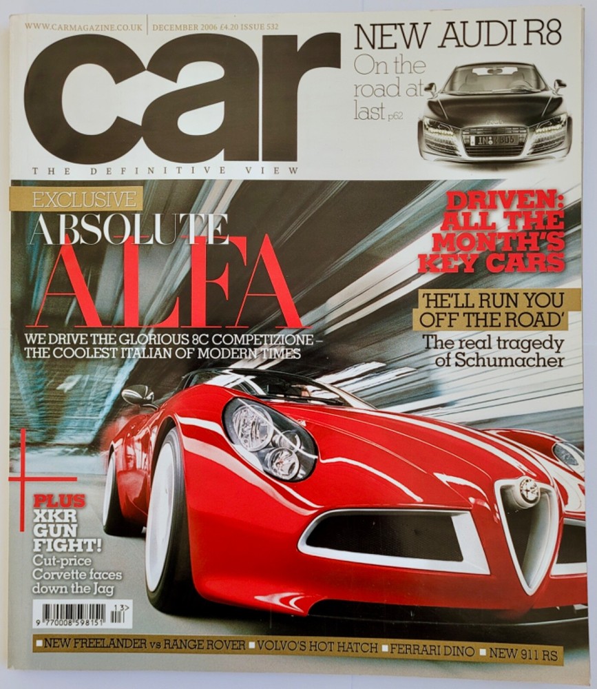 Car Magazine December 2006. Alfa Romeo 8C Competizione, Audi R8