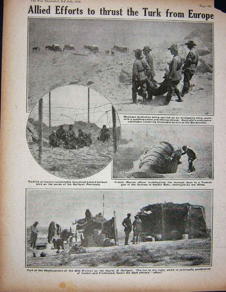 Original Old Antique Print 1915 Ww1 British Transport France Tommies Gallipoli