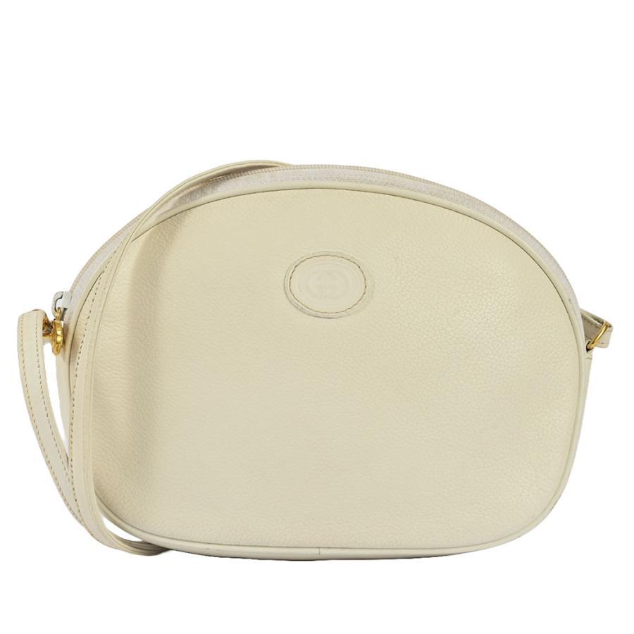 Vintage Authentic Gucci Leather Crossbody Bag in White