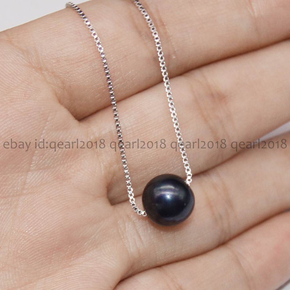 Natural South Sea Black Pearl Floating Pendant Necklace 18 Inch Chain