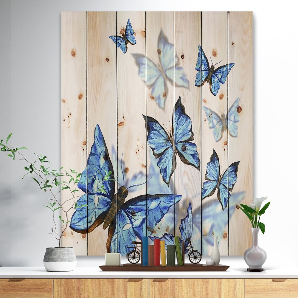 Designart 'Watercolor Butterflies On White' Nautical & Coastal Wood Wall Art