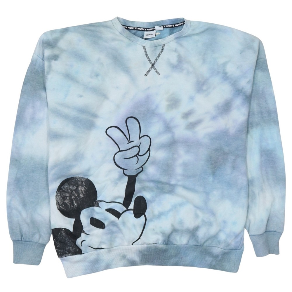 Disney Womens Sweatshirt Blue Tie Dye Mickey Mouse Graphic Fleece Pullover S