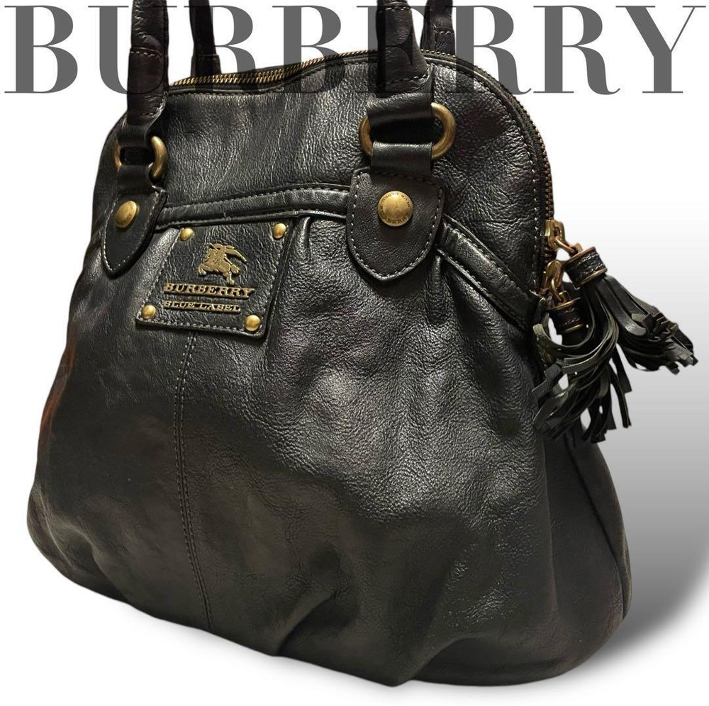 Burberry Blue Label Tote Bag Black Leather Grained Hardware