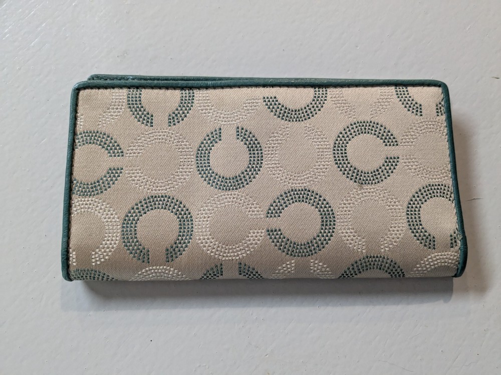 Coach Teal Check Bill Wallet with Gold-Tone Accents for Women