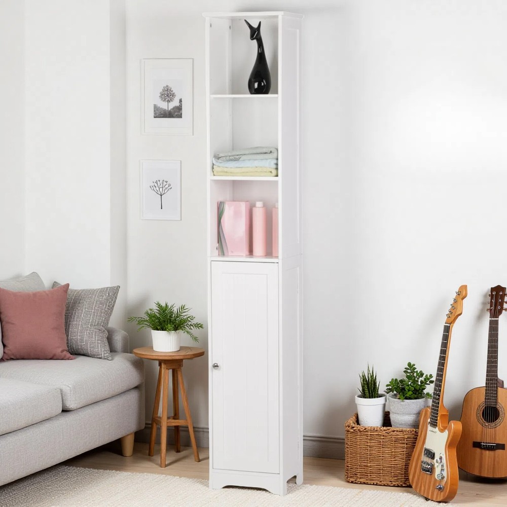 5-Tier White MDF Adjustable Narrow Storage Cabinet with Shelves
