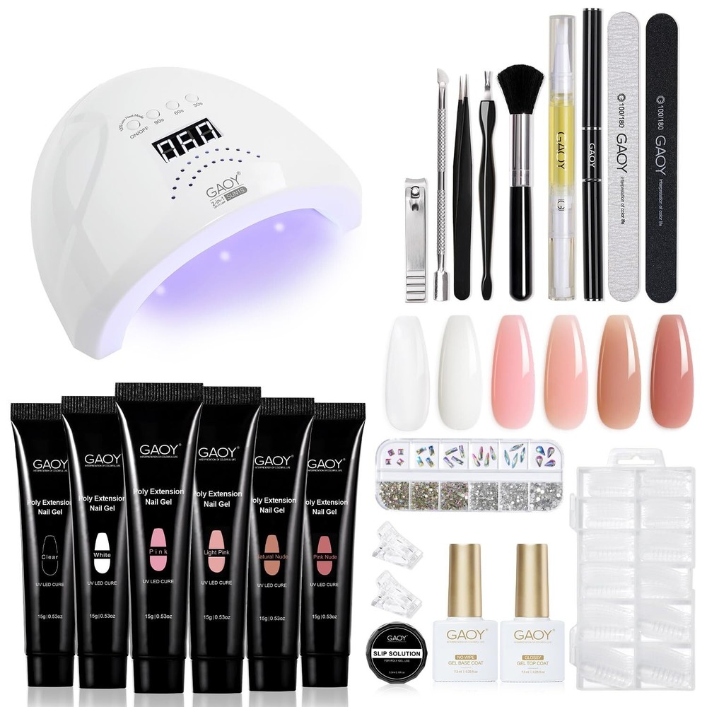 Complete Poly Gel Builder Nail Set with UV Lamp & Glossy Finish for DIY Lovers