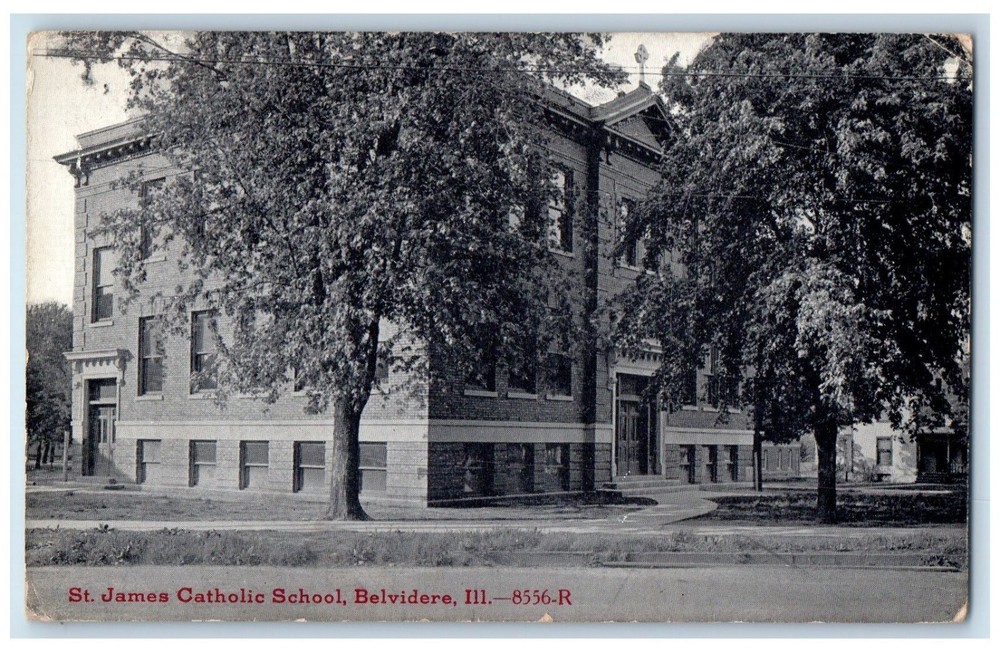 1916 St. James Catholic School Exterior Building Belvidere Illinois IL Postcard