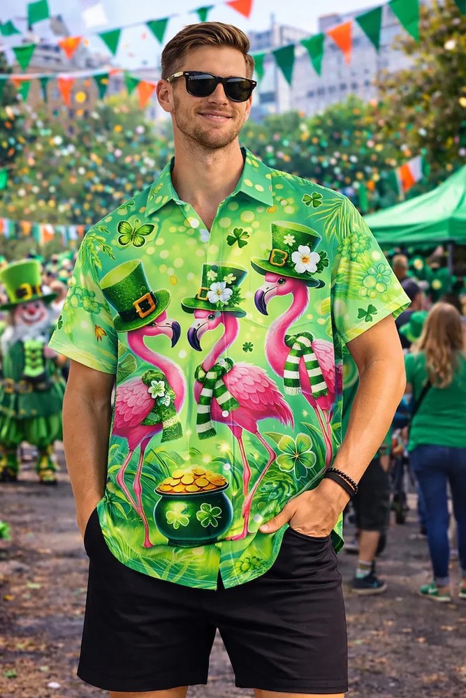 St Patricks Day Hawaiian Shirt Lucky Irish Green Shamrock Aloha Beach Gift