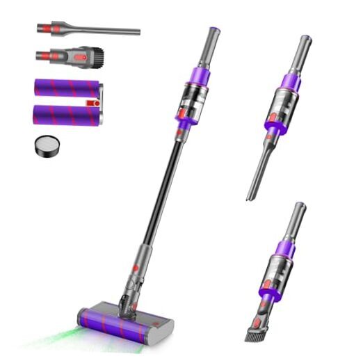 Dual Roller Cordless Vacuum Cleaner, 28Kpa Powerful Cordless Stick Purple