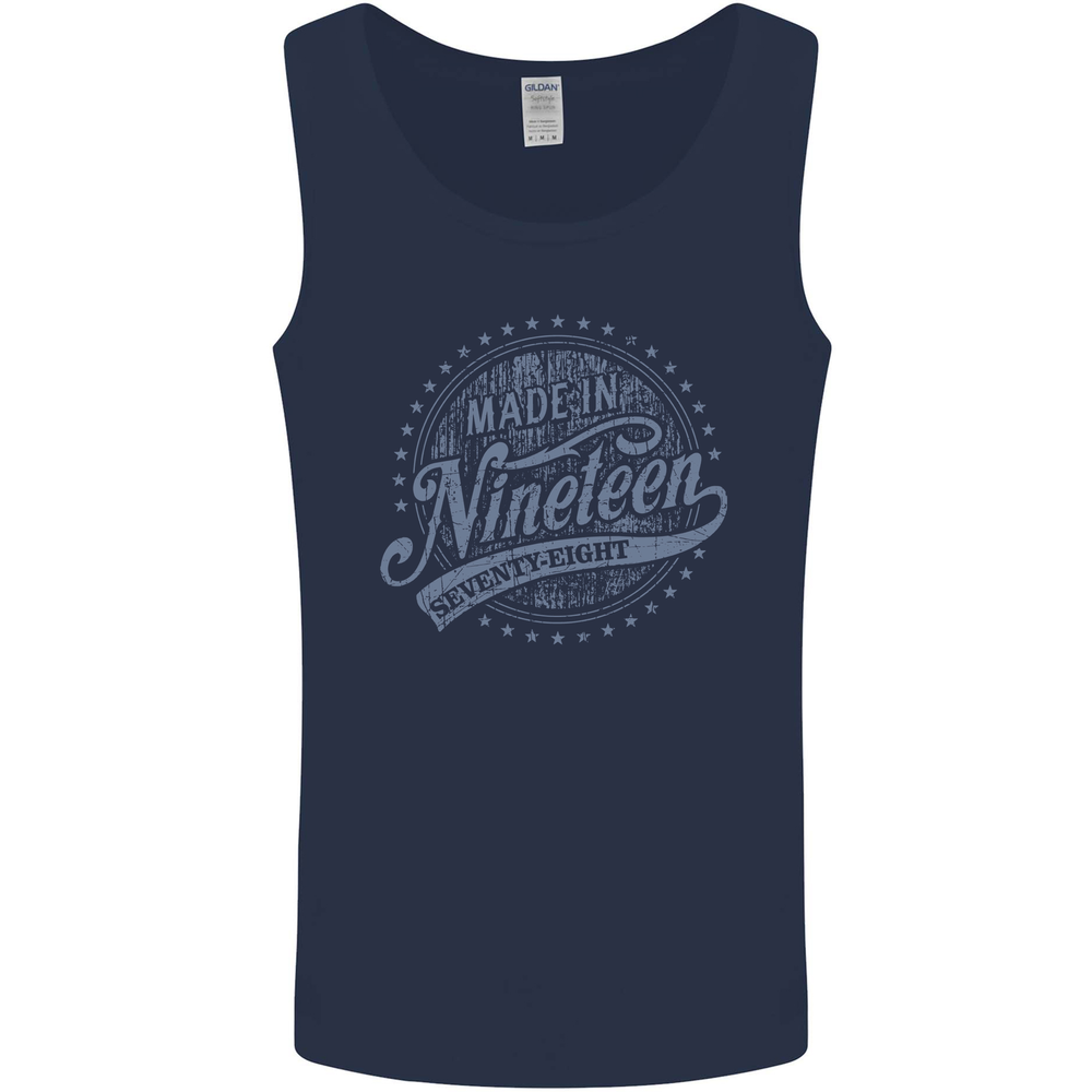 Distressed 47th Birthday Made In 1978 Mens Vest Tank Top Navy Blue