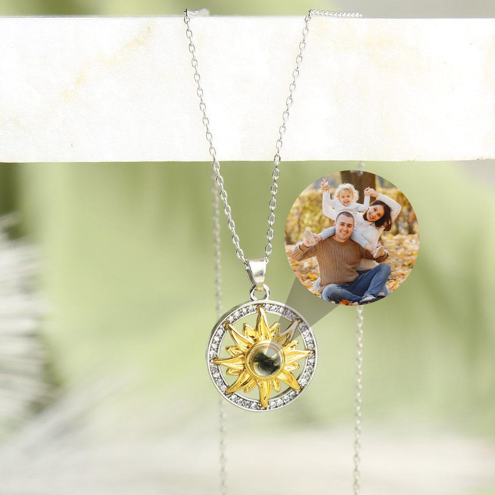 Personalized Sunflower Photo Projection Necklace •  Photo Pendant Gift for Mama