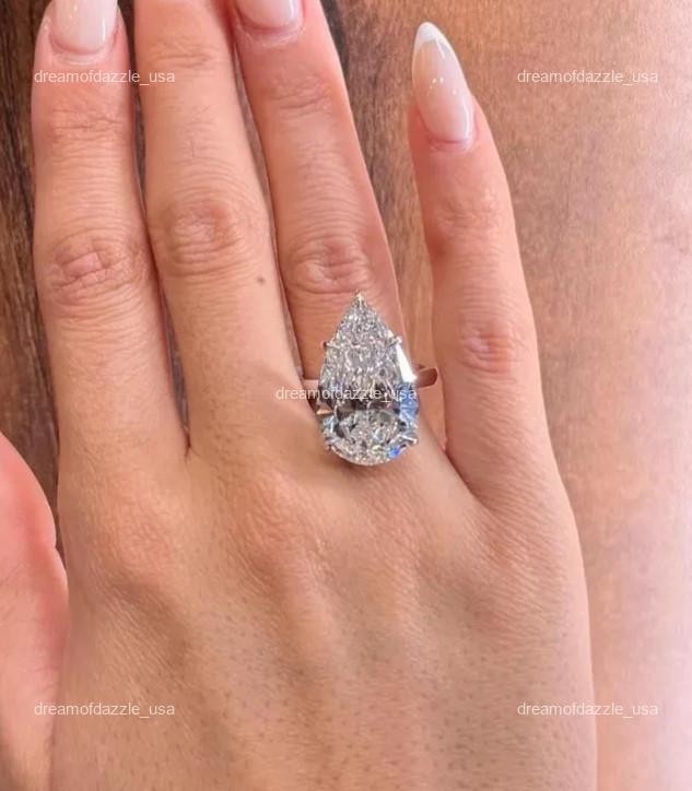 11.00CT Pear Cut Lab Grown/CVD Diamond Solitaire ring 14k White Gold