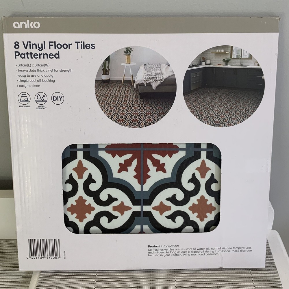 70s Bohemian 16-Pack Anko Peel & Stick Vinyl Floor Tiles 30cm x 30cm Clearance-image