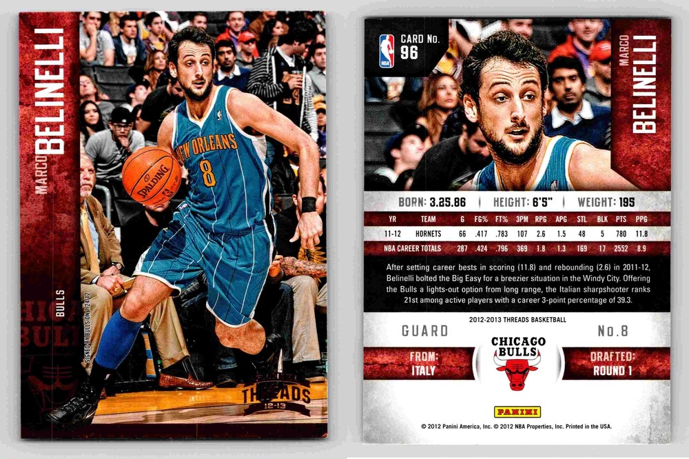 Marco Belinelli Chicago Bulls 2012-13 Panini Threads Card 96 Memorabilia
