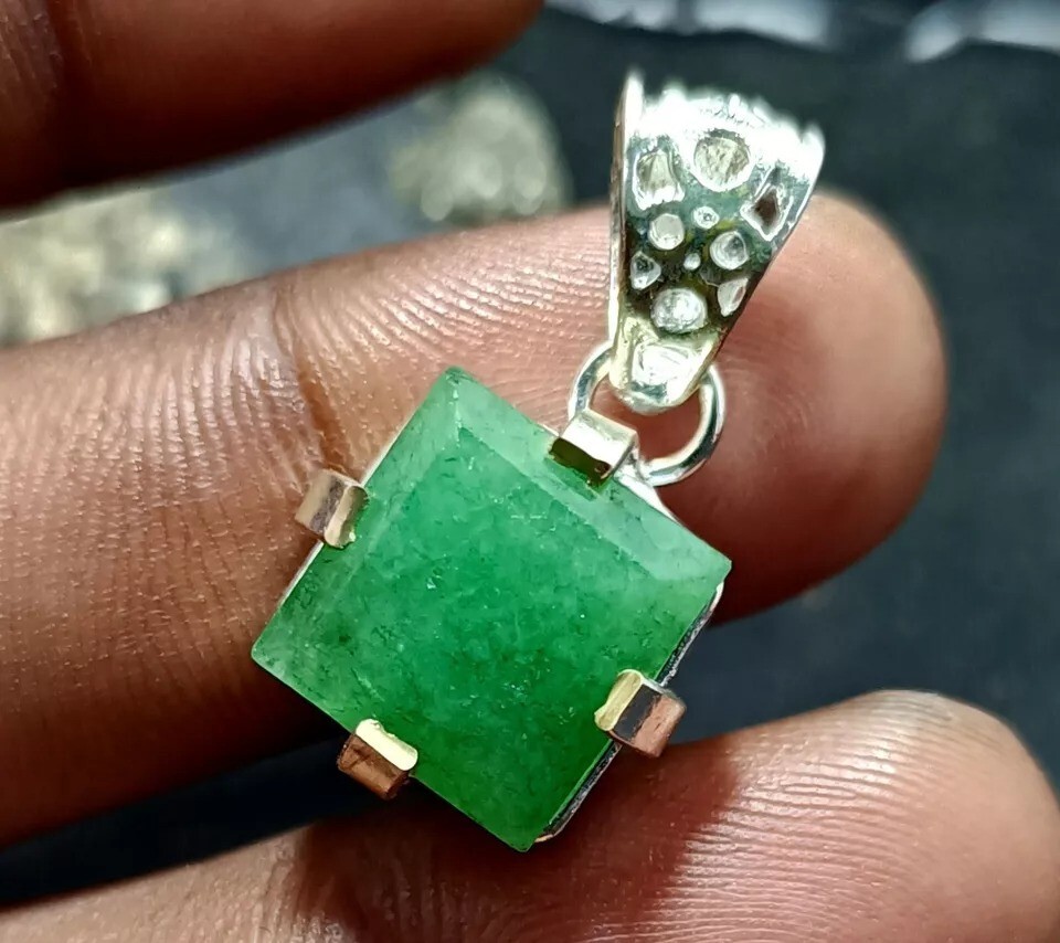 23.25 Ct Certified Natural Emerald Asscher Cut 925 Silver Pendant Gemstone