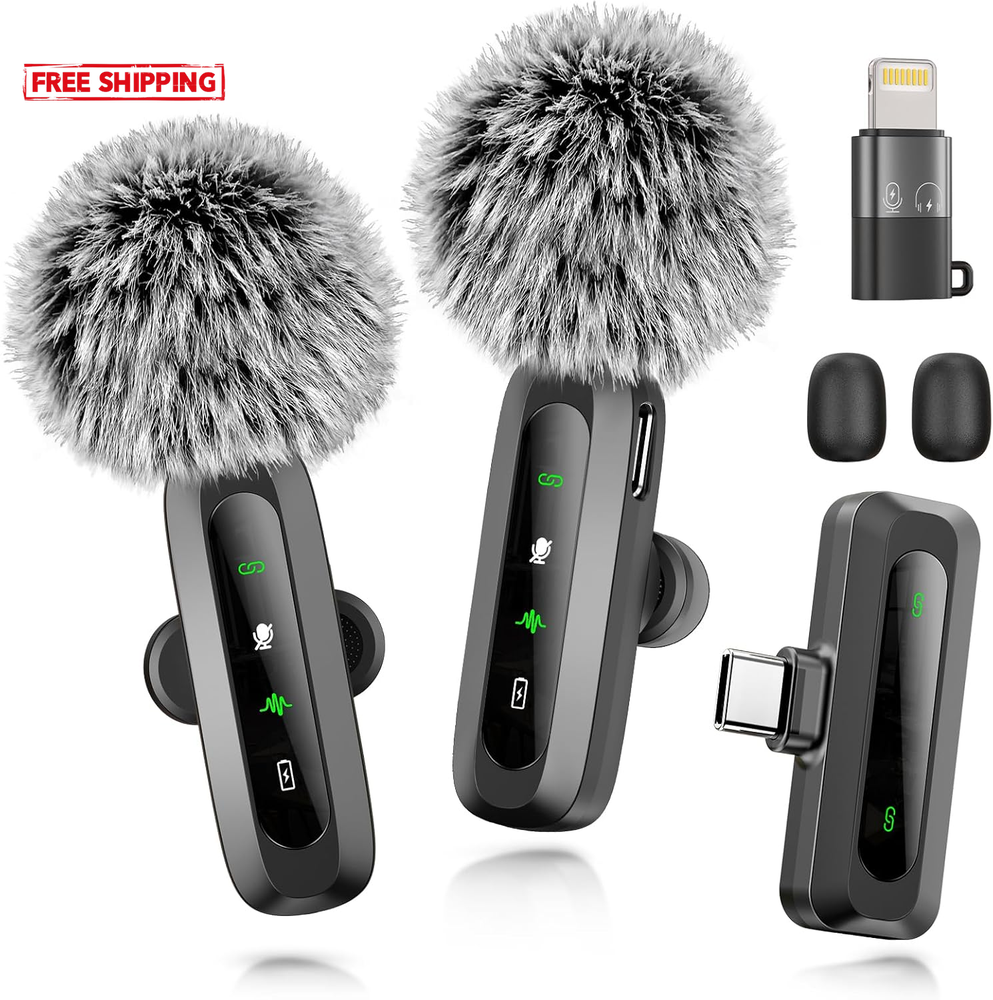 Wireless Mini Lavalier Mic with LED Display for iPhone Android Phones