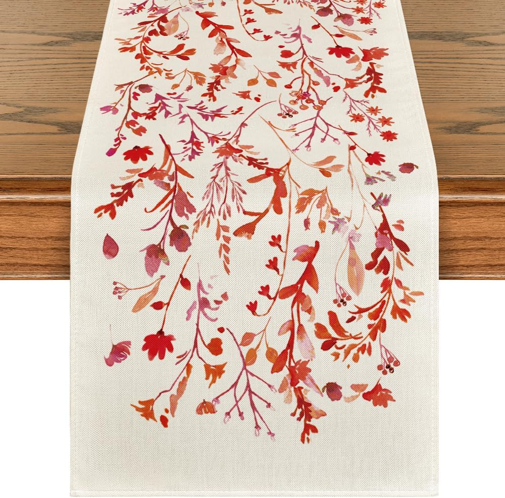 Floral Leaves Valentine'S Day Table Runner, Wild Flowers Seasonal Kitchen Dining
