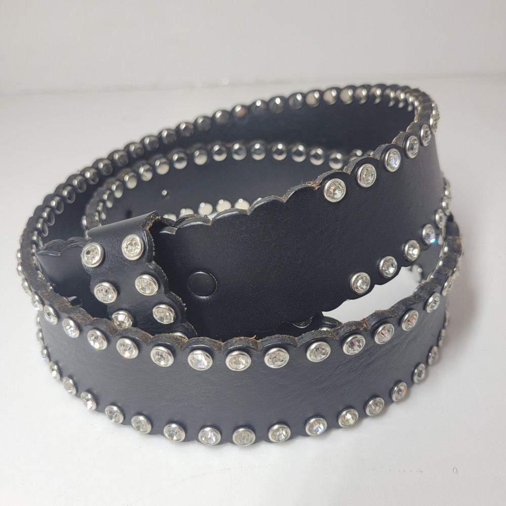 Womens Black Rhinestone Studded Faux Leather Belt Interchangeable 40