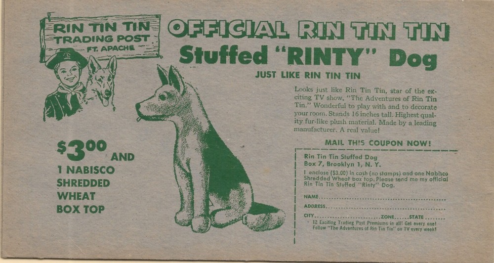 1952 Nabisco Shredded Wheat Cereal Box Top Coupon Rin Tin Tin Official-image