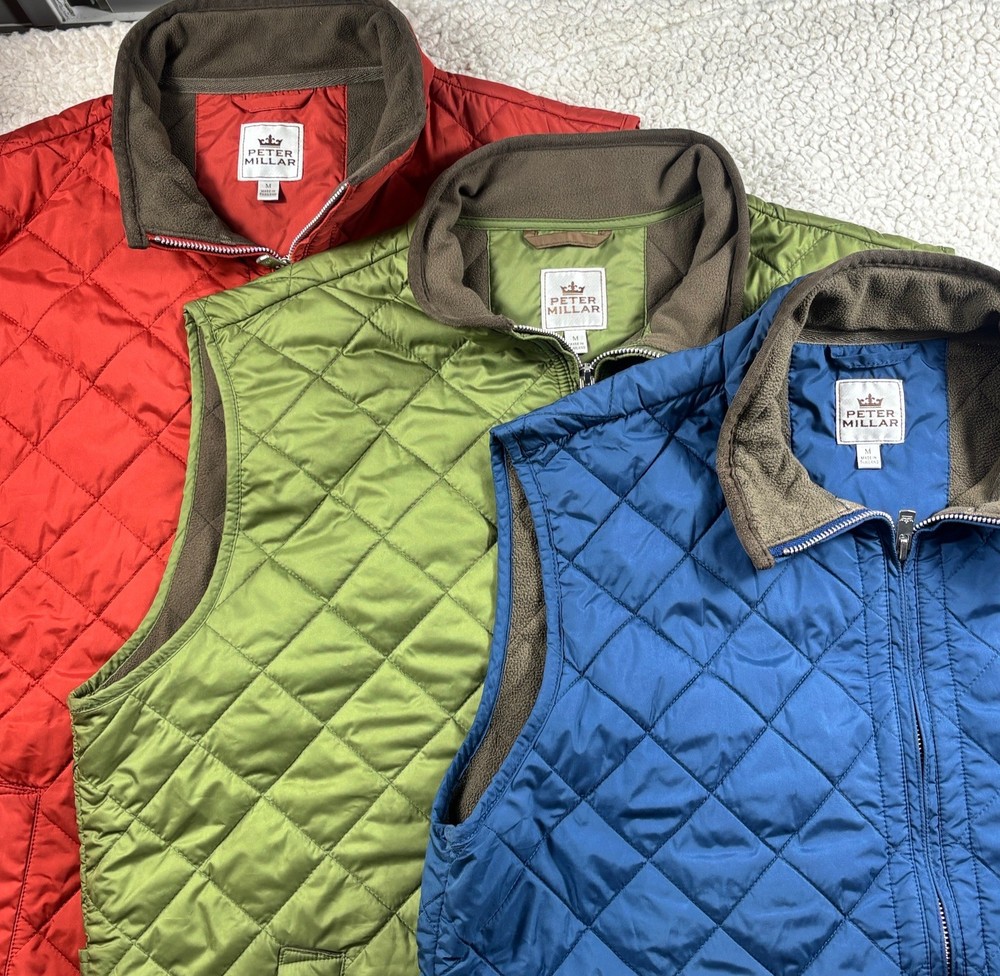 Peter Millar Golf Quilted Vest Lot 3 Mens Medium Red Blue Green MF15Z13