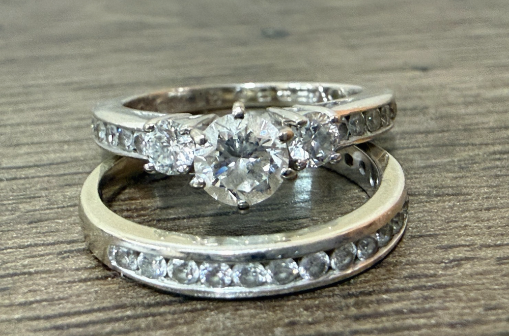 3 Solitaire Wedding Ring Set with diamonds Size 7 Sterling Silver