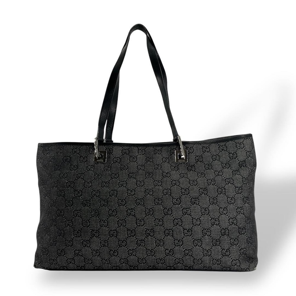 Gucci Tote Bag Gg Canvas Handbag Shoulder Large Capacity Gray Black