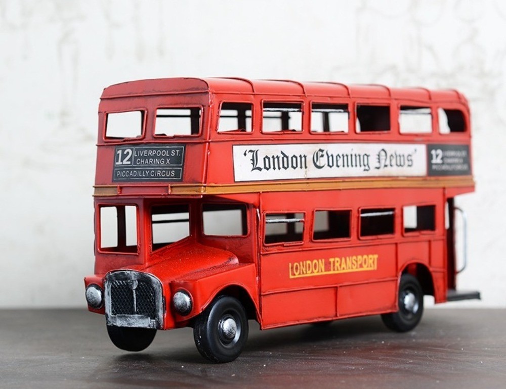 Retro British Double-Decker Bus Iron Metal Handmade Model Ornament Collectibles