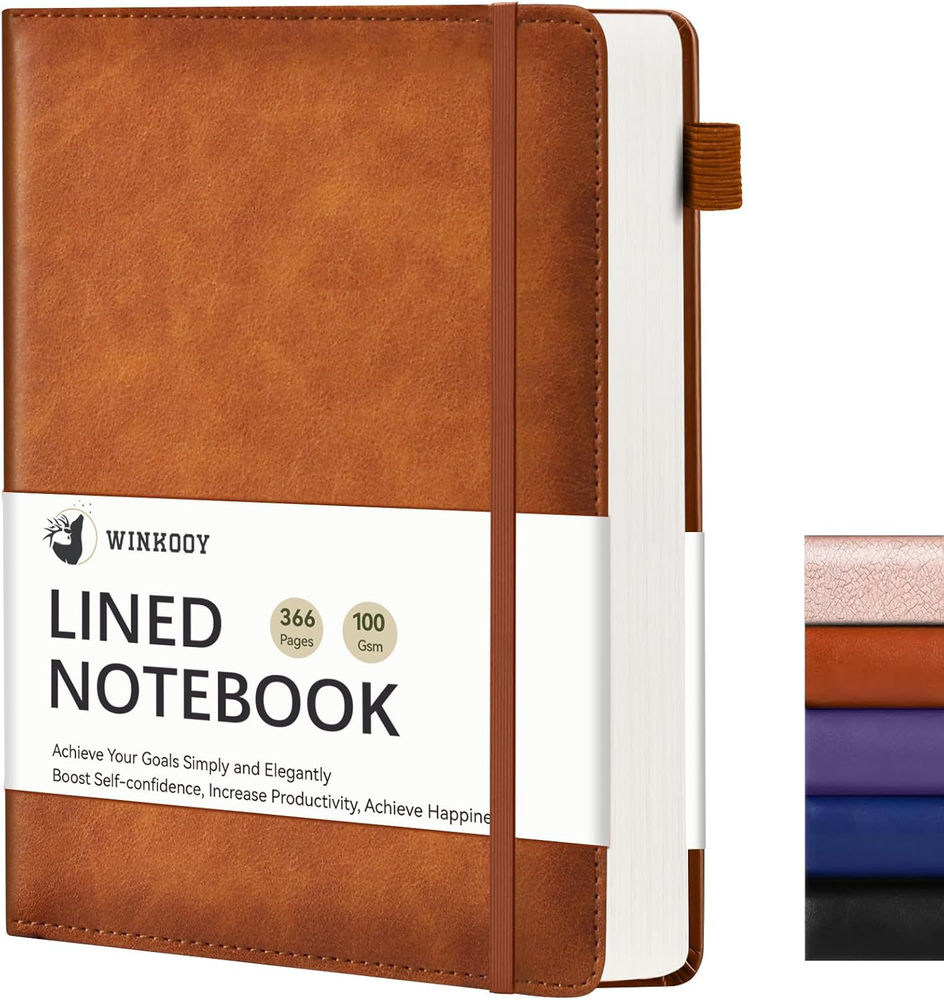 Lined A5 Journal Notebook, 366 Pages, Leather Hardcover, Daily Writing Journal