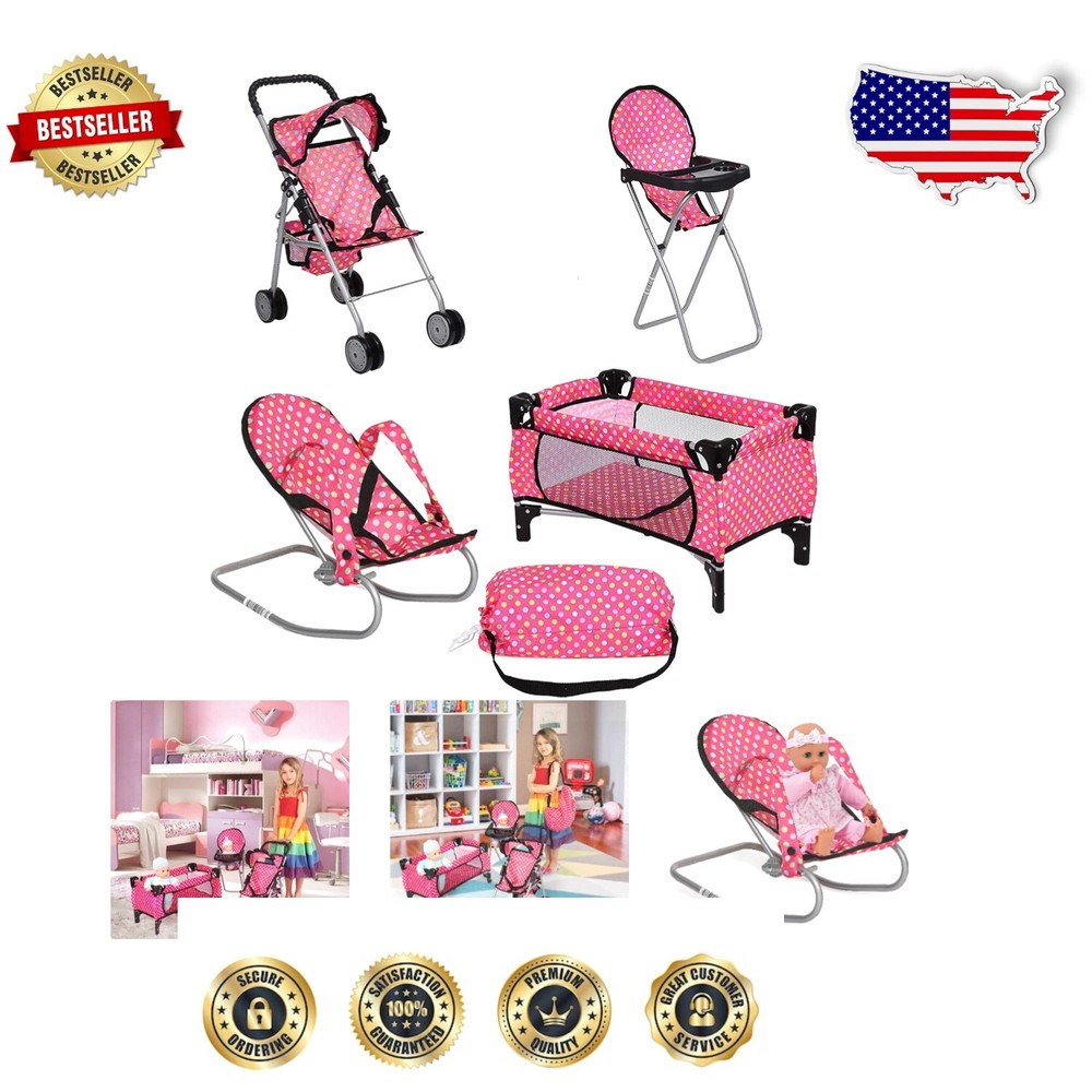 Delightful 4-Piece Doll Play Set for Dolls Up to 18 Inches - Pink Design