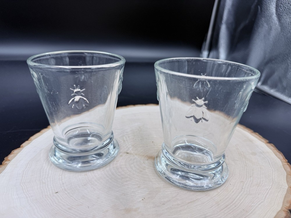 Pair Of La Rochere Napoleon Bee clear glass tumblers 2w