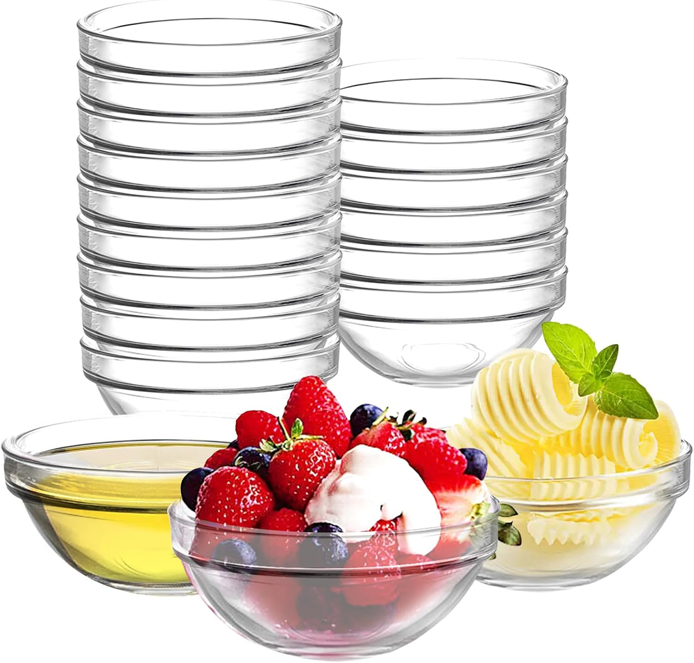 18-Piece 4-Inch 7-Oz Clear Glass Prep Bowls for Cooking and Serving
