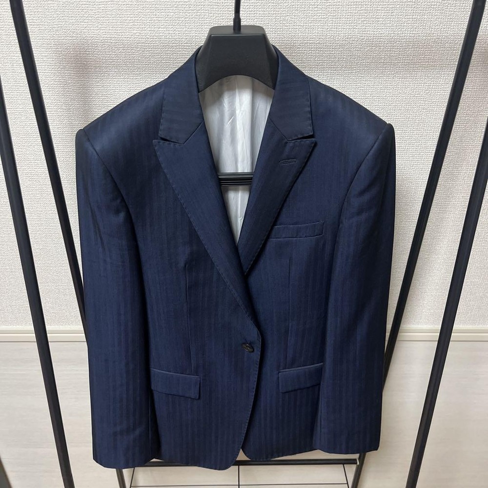 Emporio Armani Navy Blue Striped Slim-Fit Suit for Men