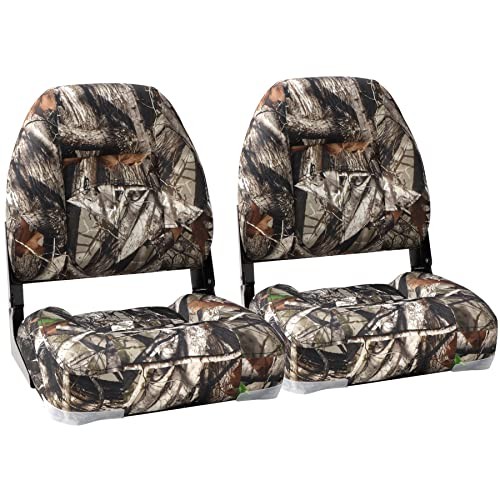 Low Back Folding Fishing Boat Seat Set - 2 Stainless Steel Camo Chairs
