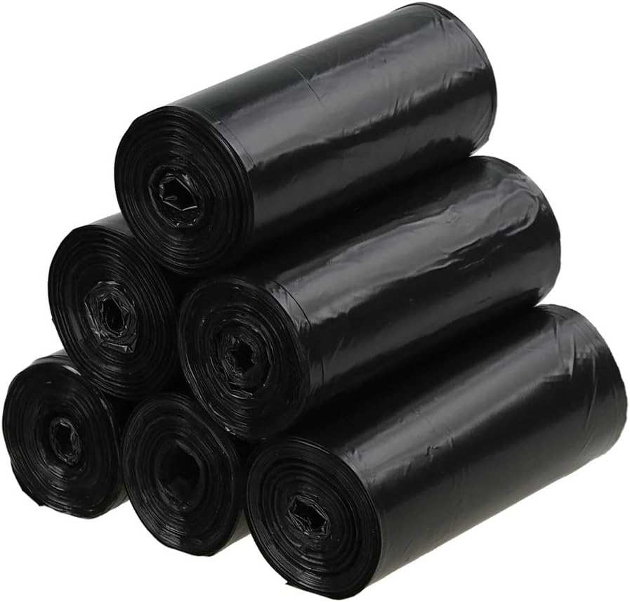 7 Gallon Medium Black Trash Bags, 6 Rolls, 150 Counts, Heavy Duty Bin Liners