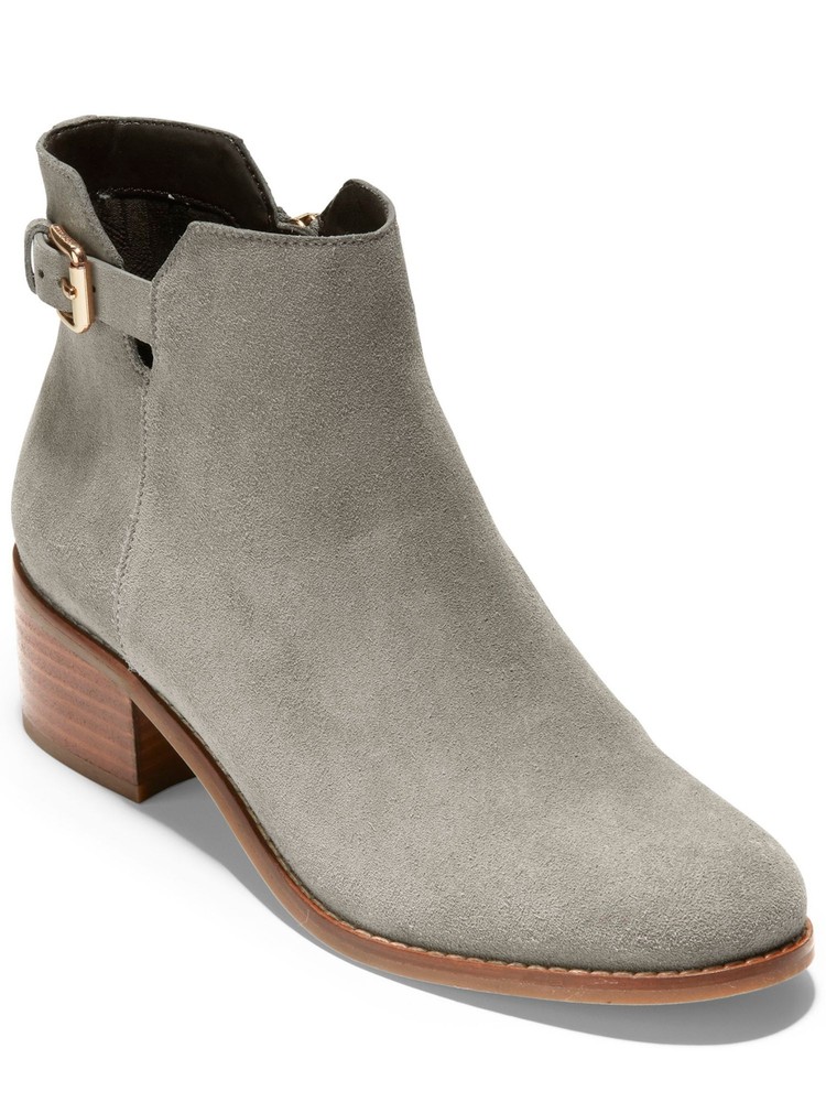 COLE HAAN Womens Gray Haidyn Round Toe Block Heel Zip-Up Leather Booties 6 B