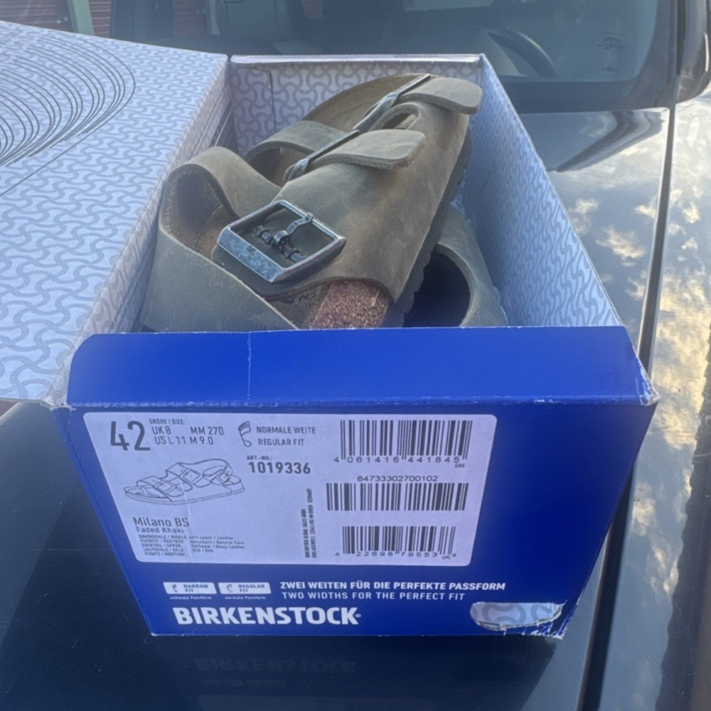 Birkenstock Milano BS Men's Sandals Faded Khaki Leather Buckle US 9 1019336
