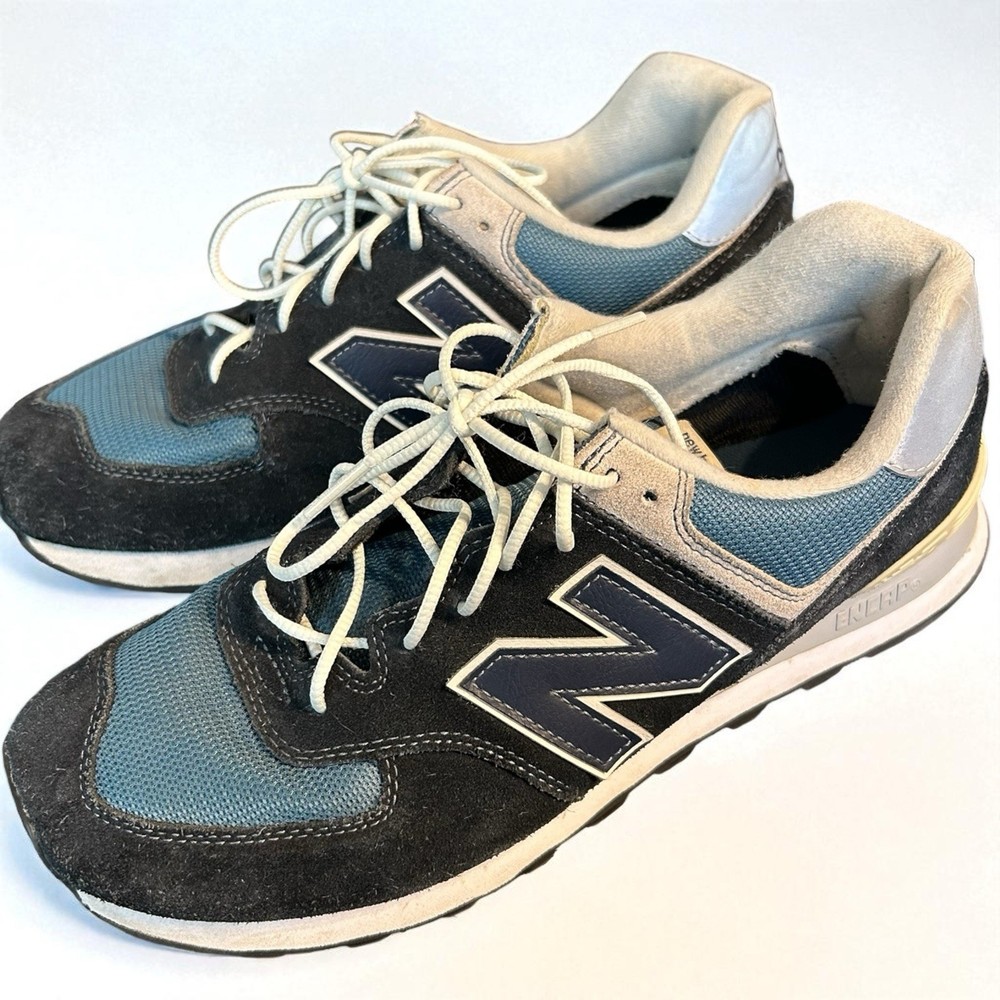 Men’s New Balance 574 Classic Navy Blue Suede Mesh Sneakers Size 9.5 D