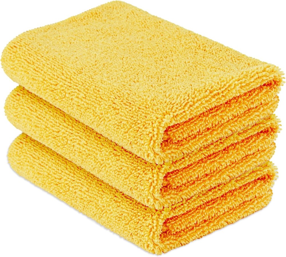 Amazon Basics Microfiber Car Drying Towels 3-Pack Lint Free Soft Yellow