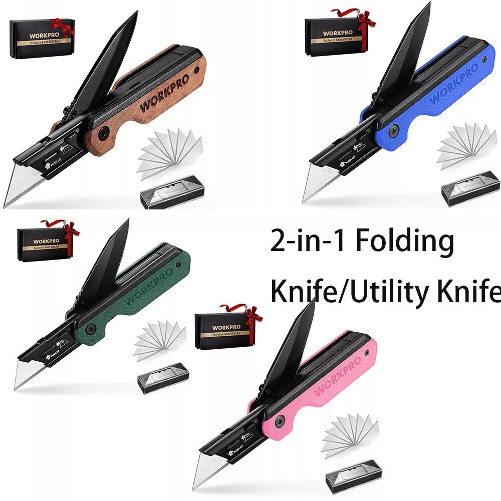 WORKPRO 2-in-1 Pocket Knife Folding Utility Knife Box Cutter Quick-Change Blades