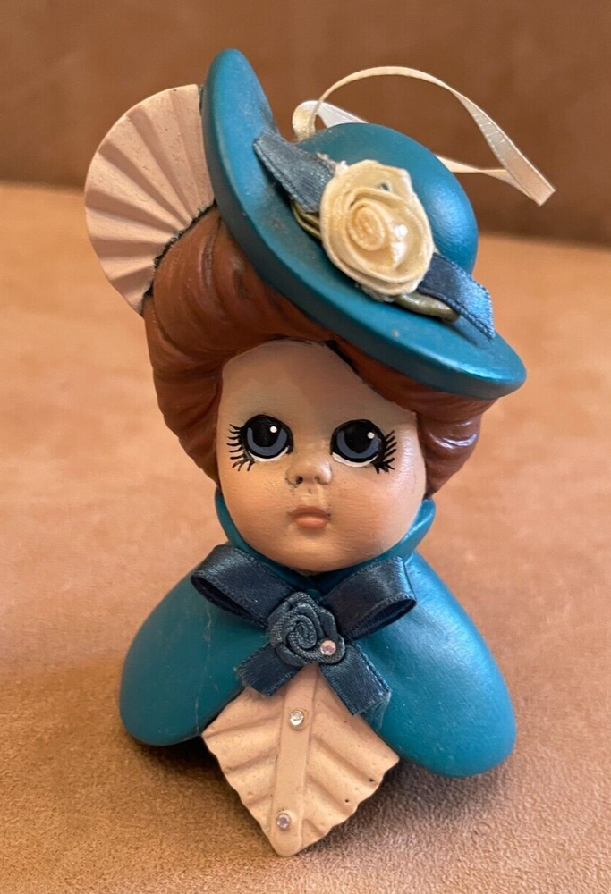 Vintage Porcelain Victorian Doll Head Hat Hanging Handmade Ornament
