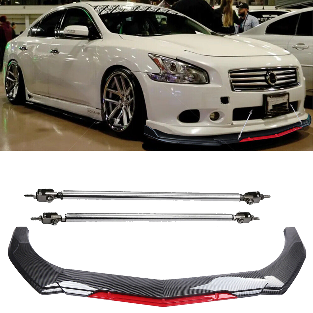 Nissan Maxima Carbon Fiber Front Bumper Lip Spoiler Splitter with Strut Rod