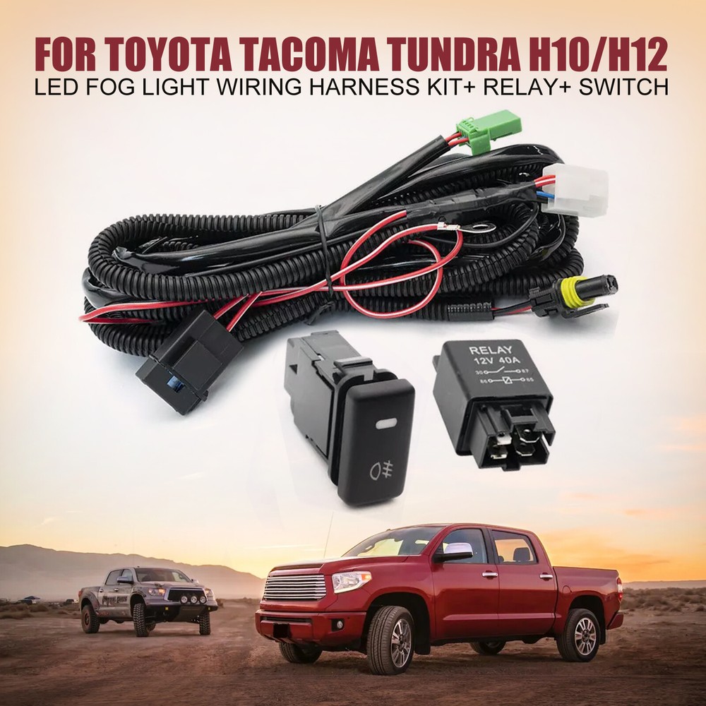 For Toyota Tacoma Tundra H10 H12 LED Fog Light Wiring Harness Kit+ Relay+ Switch