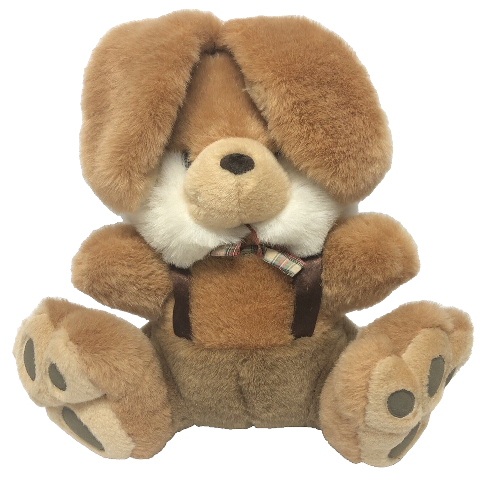 Soft Expressions Plush Bunny Rabbit Brown Stuffed Animal Floppy Ears Suspenders