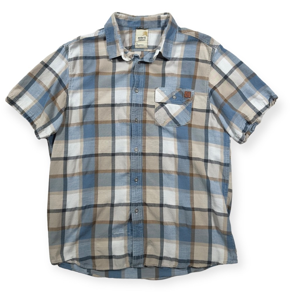 Solaris Outdoors Short Sleeve Plaid Lyocell Cotton Button Up Men's Large