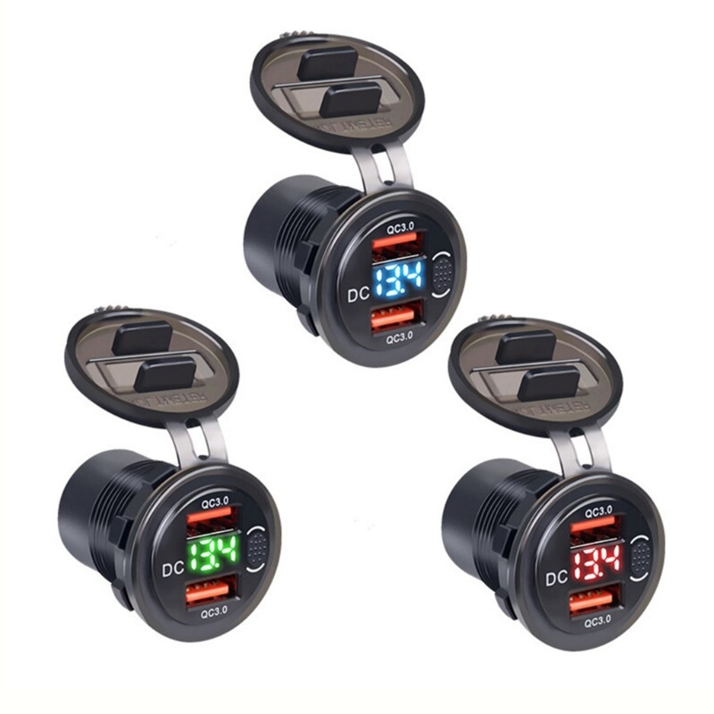 Weatherproof Double USB Car Socket QC3.0 for Smartphones Laptop Tablets