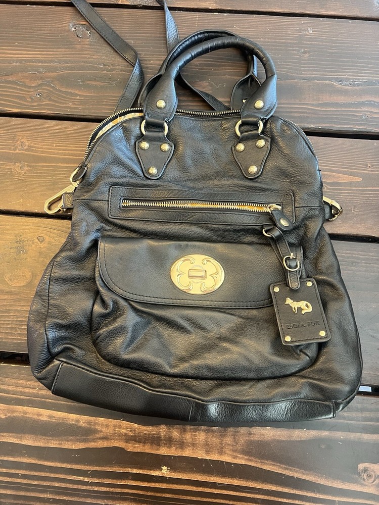 Emma Fox Black Leather Foldover Shoulder Bag EUC