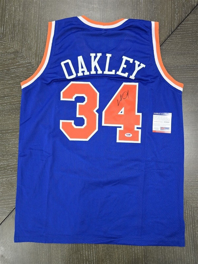 CHARLES OAKLEY SIGNED AUTO NEW YORK KNICKS BLUE OAK TREE JERSEY PSA AUTOGRAPHED