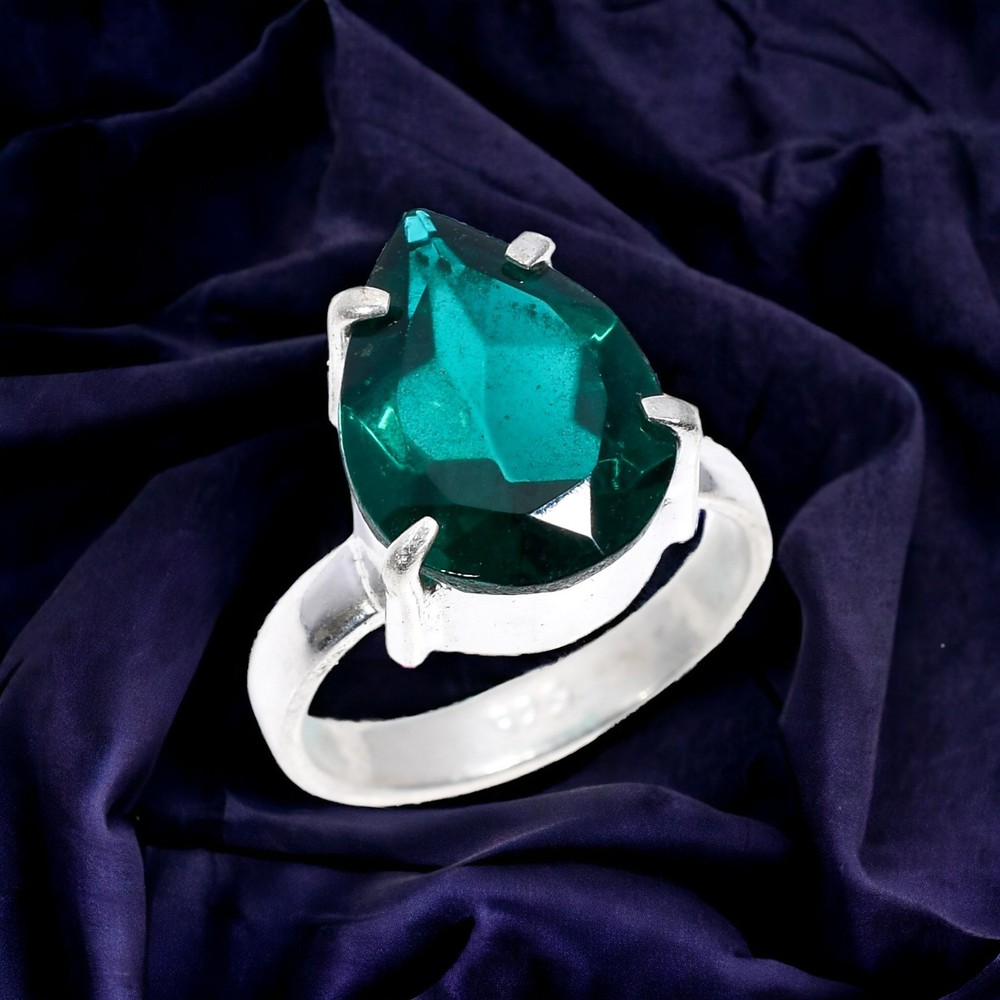 925 Silver Solitaire Green Apatite Ring for Party Wear Size 4.75