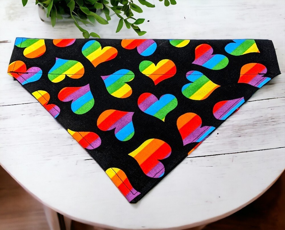 Rainbow Heart Dog Bandana for Pride LGBTQ and Valentine's Day Over-the-Collar Pet Accessory-image
