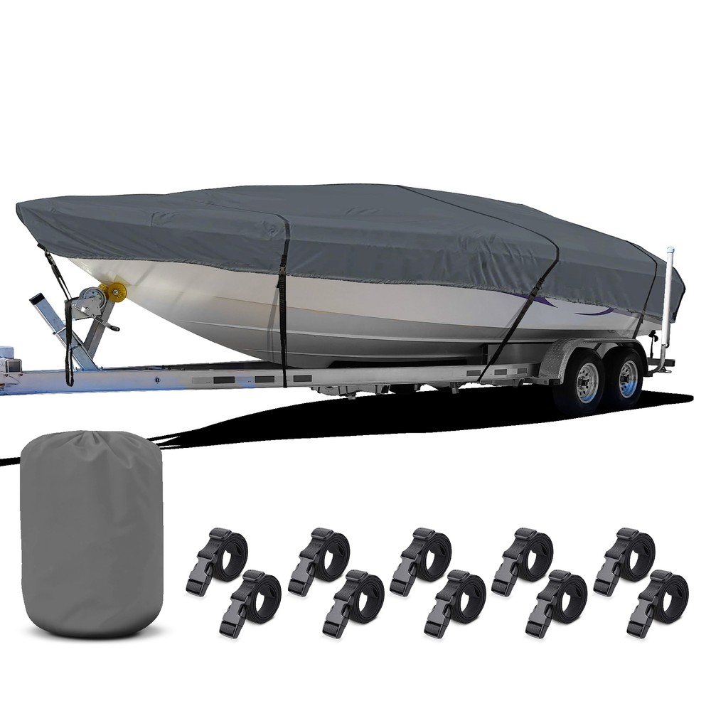 Waterproof V-Hull Boat Cover for 14-16ft Fishing Boats in Gray
